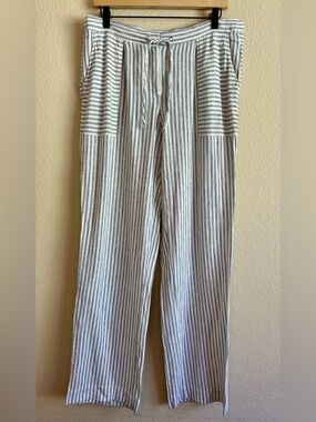 Laundry Shelli Segal Linen Wide Leg Pant White Stripe Sq Pockets Women 12 Resort